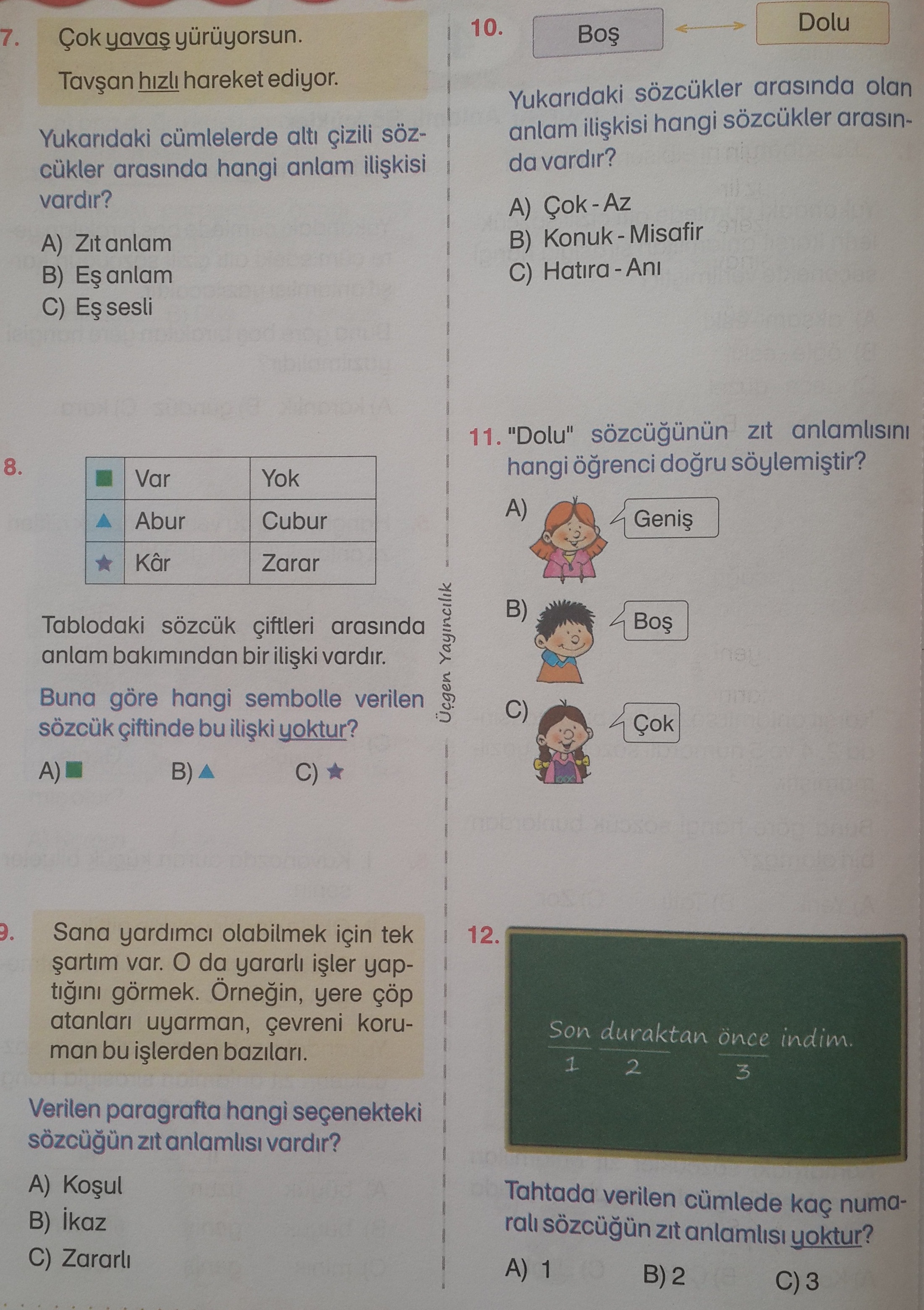 türkçe 3.sınıf test