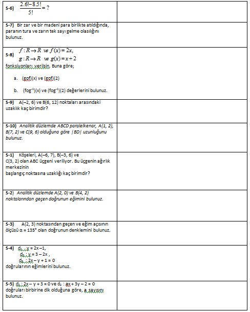 2016-2017 matematik dersi 10.sınıf 1.dönem 2.yazılı sınavı soruları indir