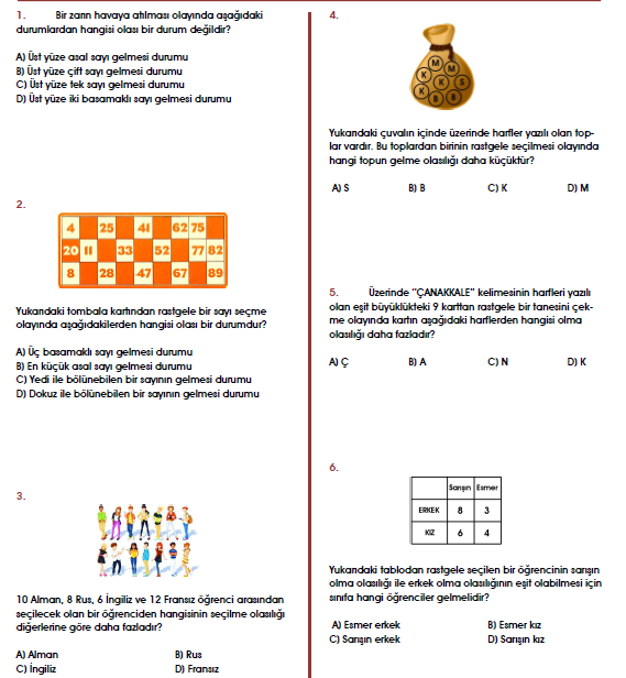 8.Sınıf Olasılık Teog Test Soruları