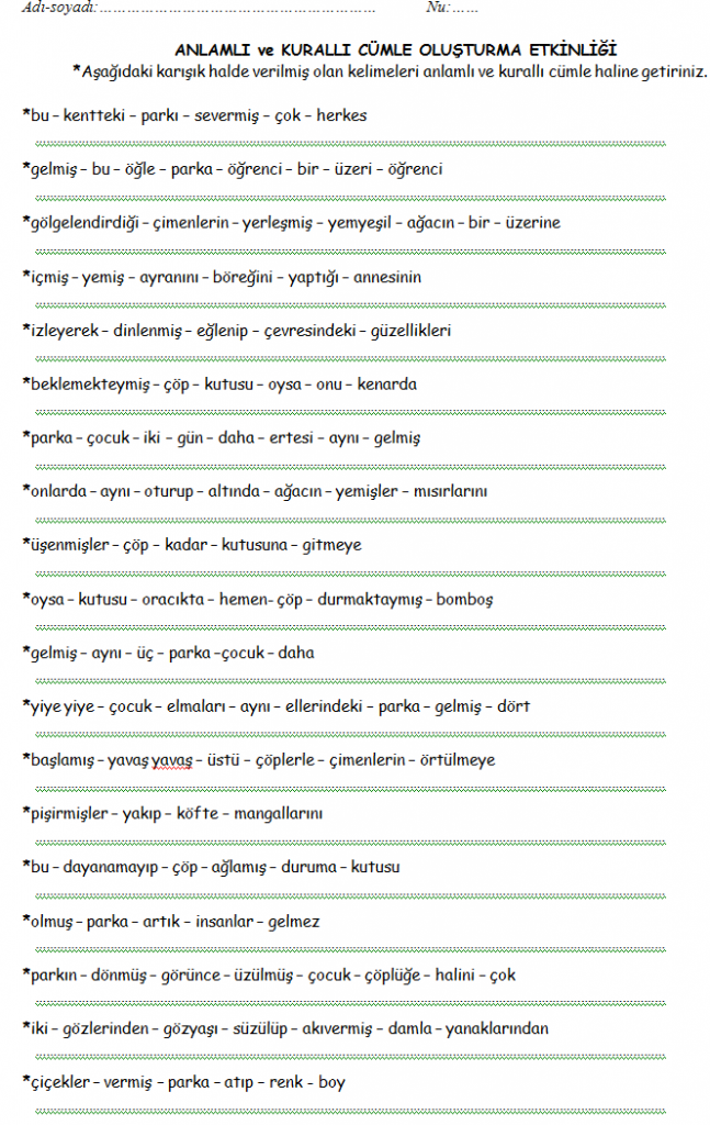 kurallı devrik cümleler, 4.sınıf kurallı devrik cümle kurma