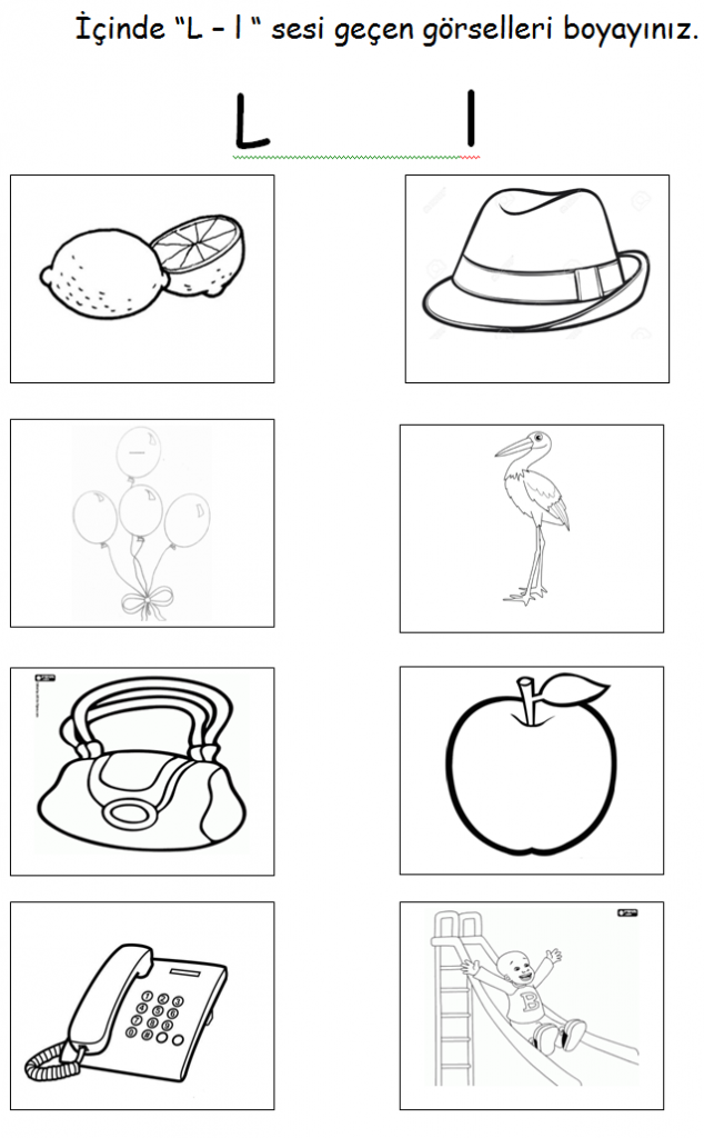 L Sesi Düz Yazı Etkinlikleri Çalışma Sayfaları 1.Sınıf