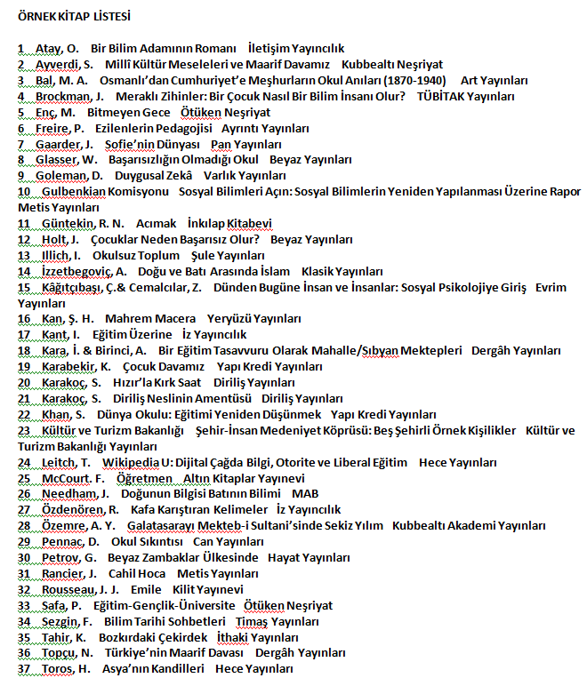 2017 haziran ayı mesleki çalışma döneminde örnek kitap listesi tamamı