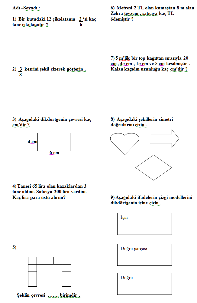 STS 4.Sınıf Matematik Seviye Tespit Sınavı SBS