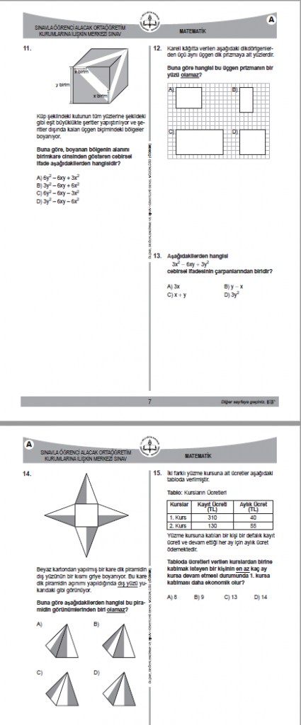 2018 LGS Sınavı Matematik Soruları ve Cevapları