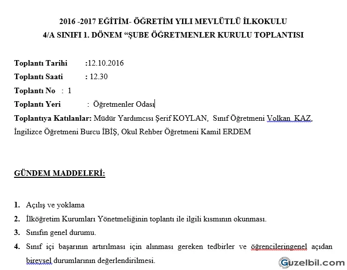 4.Sınıf 1.Dönem Şube Öğretmenler Kurulu Toplantısı Güncel