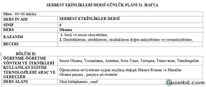 4.Ve 5.Sınıf Serbest Etkinlik 31-32.Hafta Etkinlikleri