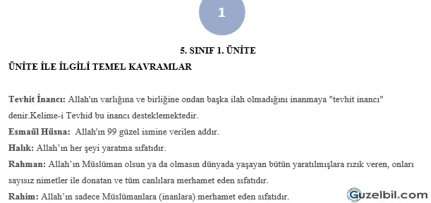 5.Sınıf Din Kültürü 1.Ünite Konu Özeti