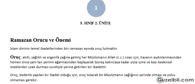 5.Sınıf Din Kültürü 2.Ünite Konu Özeti