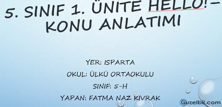 5.Sınıf İngilizce 1.Ünite Hello Konu Anlatımı Öğrenci Sunum