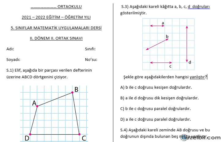 5.Sınıf Seçmeli Matematik 2.Dönem 2.Yazılı Soruları