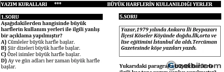 8.Sınıf Türkçe Büyük Harflerin Kullanımı Konu Testi 14 Soru
