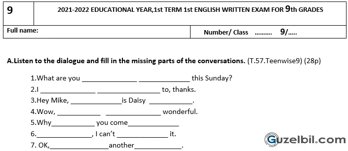 İngilizce 9.Sınıf 2.Dönem 2.Yazılı Soruları 6